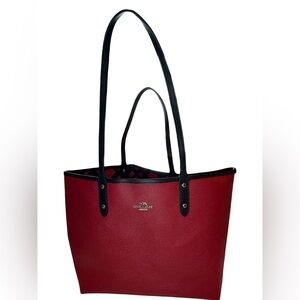 Coach Red and Black Oversized Tote Bag